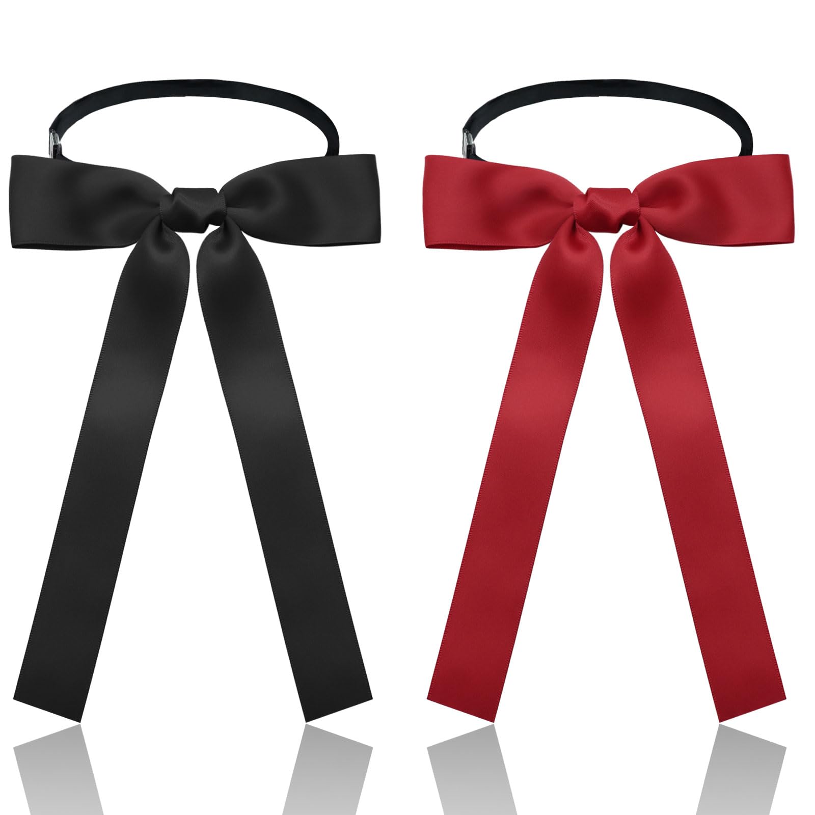 Luckyvestir Western Bow Ties for Men Women, Black/Red Colonel Satin Ribbon String Bow Tie for Costume Uniform