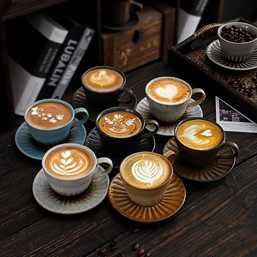 Miniatura 5 de Juego de tazas de té y platillo pequeño de cerámica de 4.1 fl oz4 onzas, platillo de taza de café de cerámica vintage con asa, juego de tazas de té