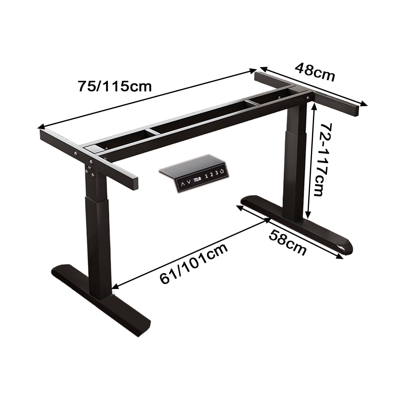 Elektryczne regulowane biurko z 1 silnikiem, funkcja pamięci, 3 wysokości, kwadratowe stalowe nogi, białe, 115 x 48 x 72-117 cm (maks. wysokość 117 cm)