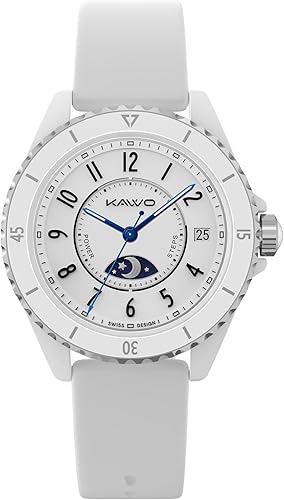 KAVVO Oyster - Mini reloj inteligente Bluetooth de 1.1 pulgadas para mujer, pantalla AMOLED siempre encendida, bisel giratorio, rastreador de blanco