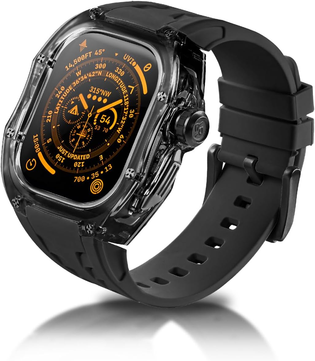 RYUEUYA Translucent Designer Rugged Case and Band Compatible for Apple Watch Ultra 3/2/1 49mm, Luxury Tactical Crystal Clear Military Protector for iWatch, B-BR