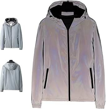 ジャケット codegraphy Nylon Rich Pocket Hooded Windbreaker Gray Chromashift Reflective Windbreaker, Color-Shifting Night