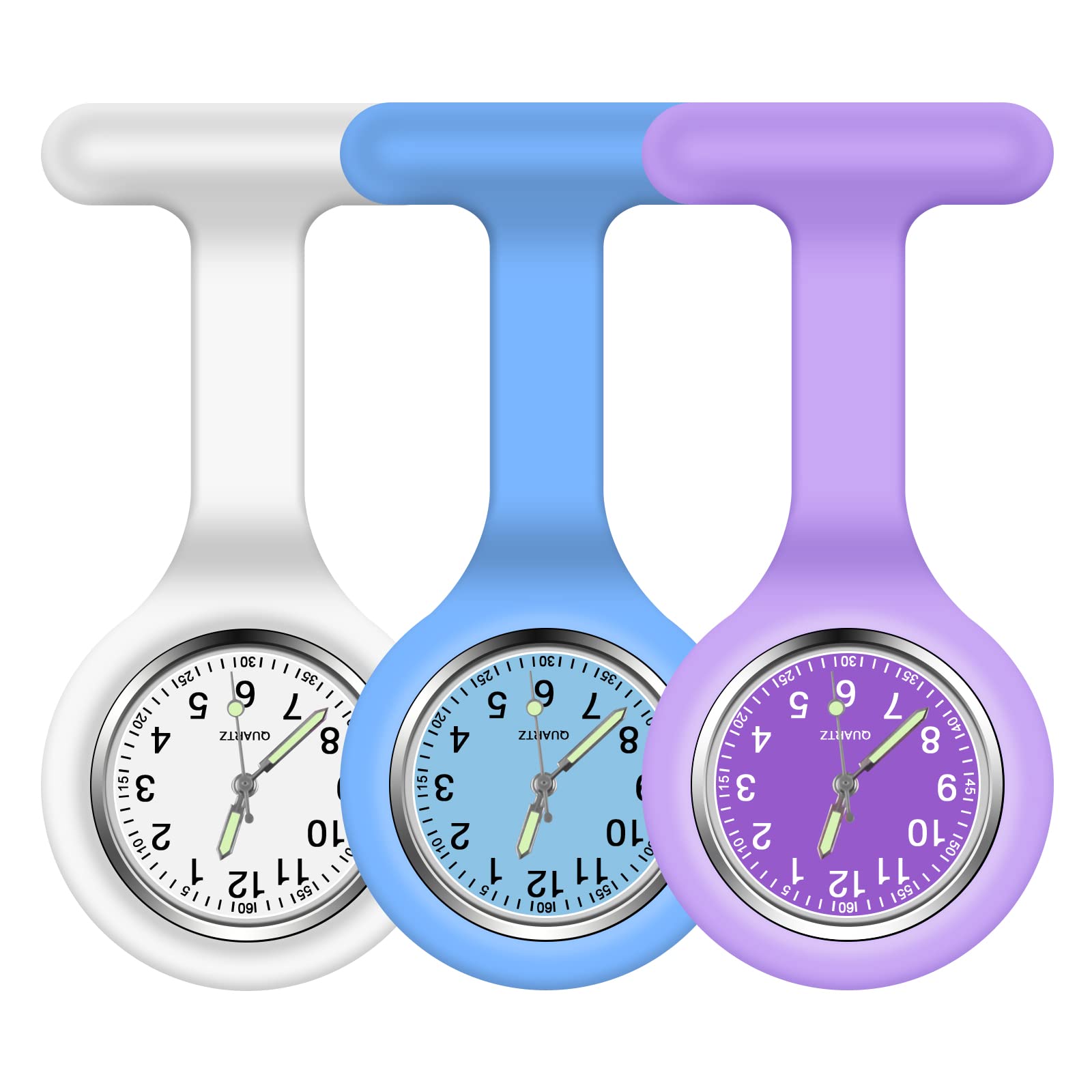 Vicloon Orologio da Infermiere, 3Pcs Orologio per Infermieri in Silicone con Spilla, Infermieri Fob Medical Watch Quandrante Rotondo, Orologi da Tasca per Medici e Infermieri Paramedico