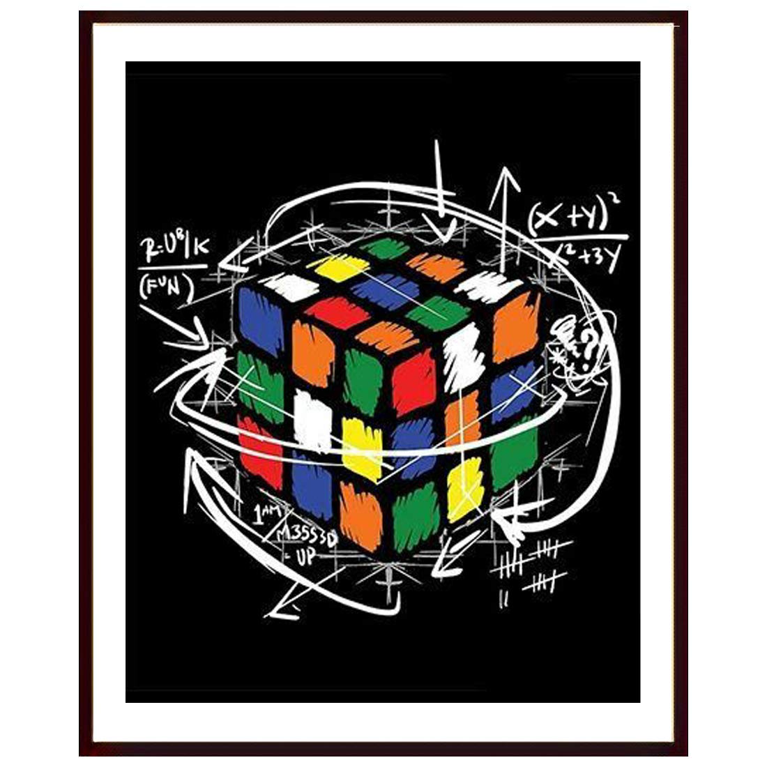 Art Special Effect Textured Design Cubic Square with Equations Photo frame | Matt Finished Print | Synthetic Wood frame without Glass | Frame for Living Room, Kitchen,Office,Restaurant Decoration | Gifting Purpose | Size(12x14)