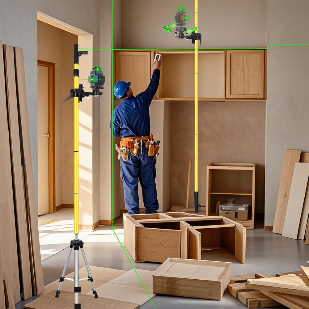 Electric rotating base pole,Used for laser level, 13.8 feet/4.2M with 47 in tripod with 1/4 inch 5/8-inch screw threads thread for Rotary and Line Lasers