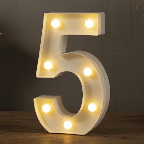 HXWEIYE Números iluminados 5, letreros de luces LED de marquesina con números 26 del alfabeto y 10 números grandes para fiestas, cumpleaños, bares,