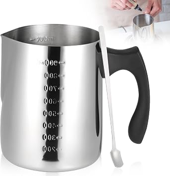Hejo 900ML Candle Wax Melting Pot, Stainless Steel Candle Melting Pot with Stirring Spoon, Candle Making Jug with Heat-Resistant Handle, Wax Melter for Candle Making, Soap Making DIY Crafts