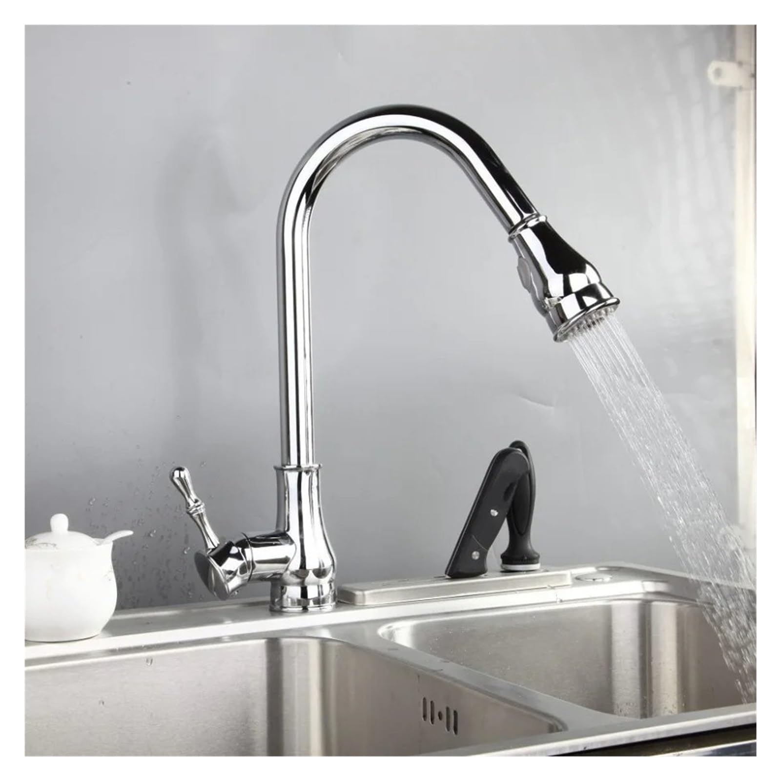 Yjyjy Chrome Gold Plate Brass Swivel Pull Out 2 Functions Spray Kitchen Deck Mount Washbasin Faucet Mixer Vessel Sink Tap, Faucet Stainless