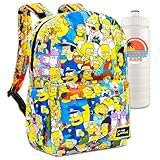 The Simpsons Backpack for Kids Set - Bundle with 17” Simpsons School Backpack with Front Pocket and Water Bottle | The Simpsons Backpack for School