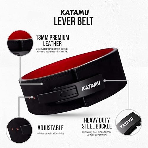 Miniatura 4 de Katamu Cinturón de levantamiento de pesas de cuero de alta calidad, palanca de acero segura, soporte de levantamiento de pesas para peso muerto,