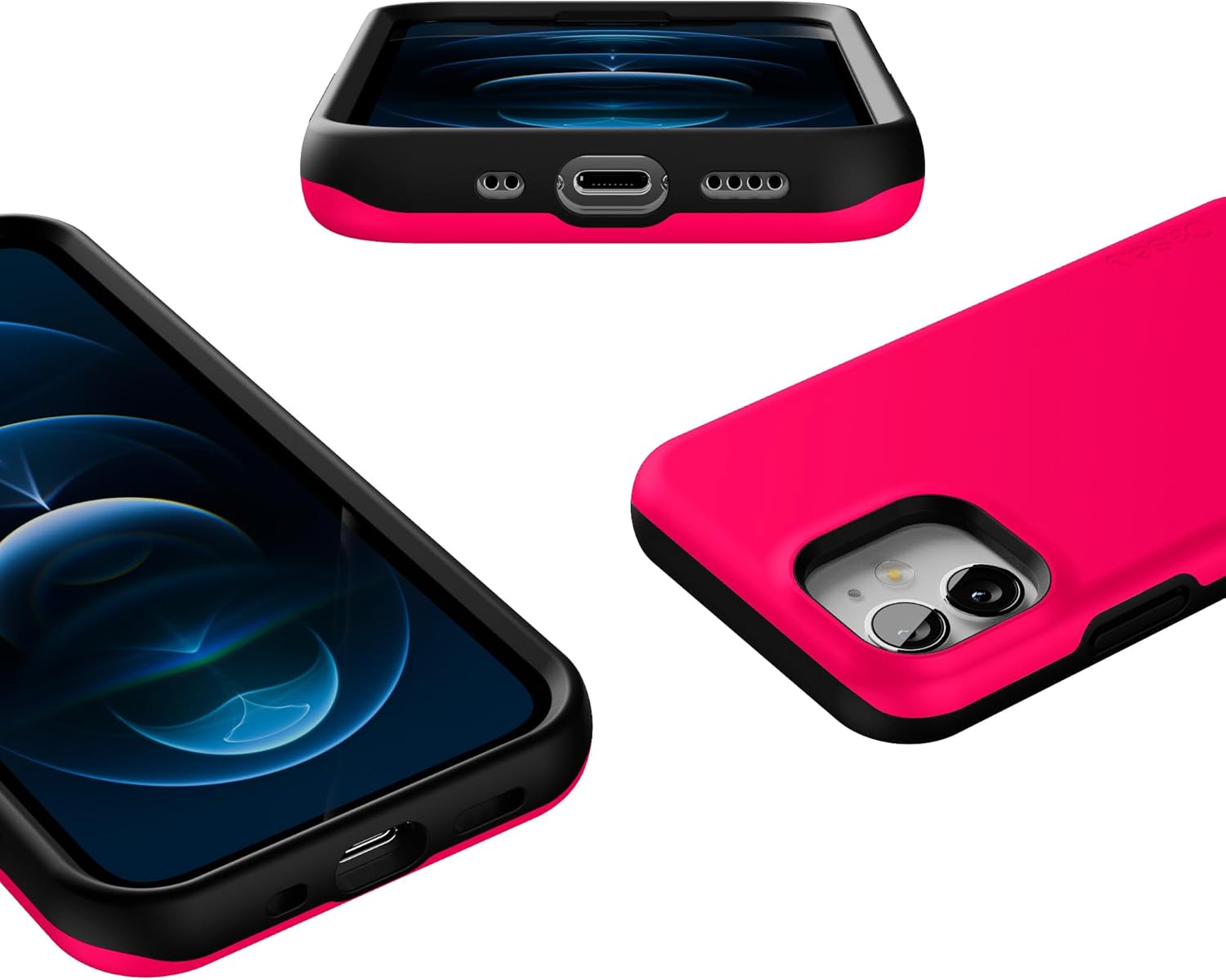 Casely iPhone 12 Mini Case | Think Pink | Solid Neon Pink | Bold Protective Design | Compatible with MagSafe
