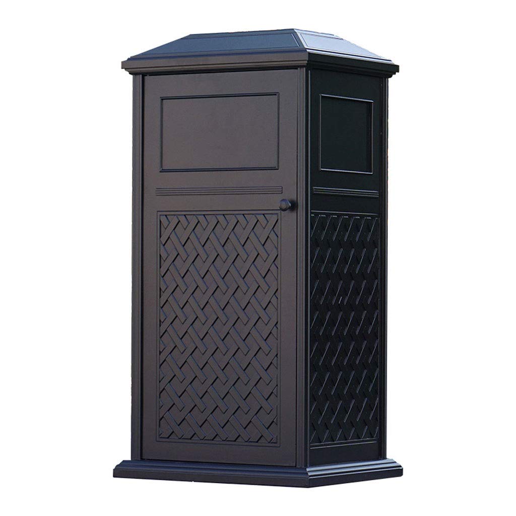 Mülleimer Luxuriöse Gussaluminium Platz Mülleimer im Freien Villa Garten Mülltonne mit Aschenbecher Papierkorb (Color : Schwarz)