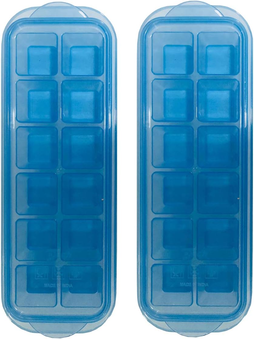 InddusHome® Small POP-UP Ice Cube Tray with Flexible Silicon Bottom and Lid, 12 Cube Trays (Multicolor - Pack of 2) Plastic