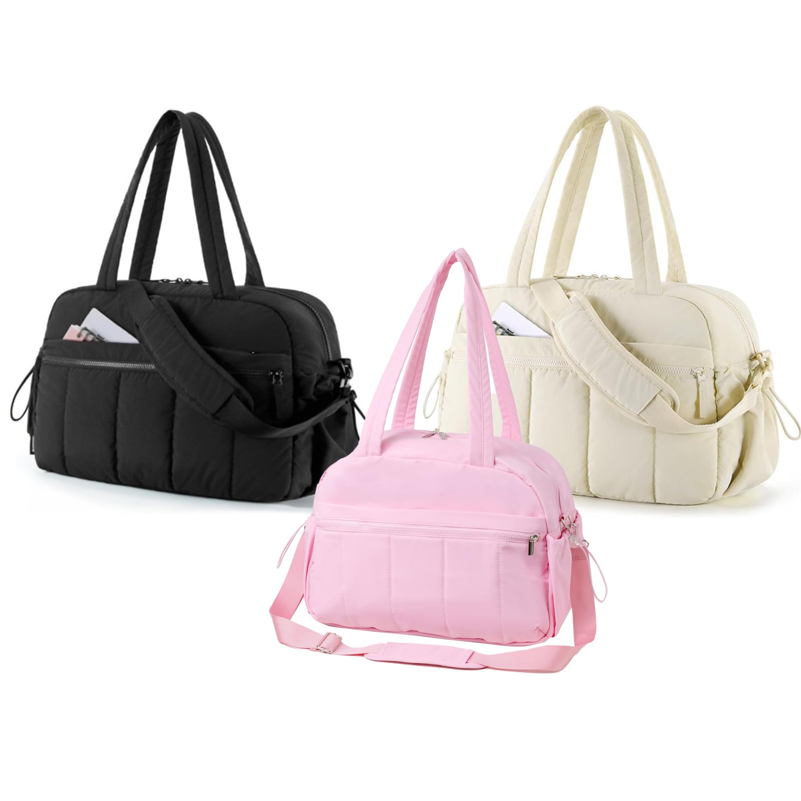 Borsone da viaggio da donna con design multi tasche, grande capacità, borsa a tracolla adatta per varie occasioni, Beige, Bellezza di massa