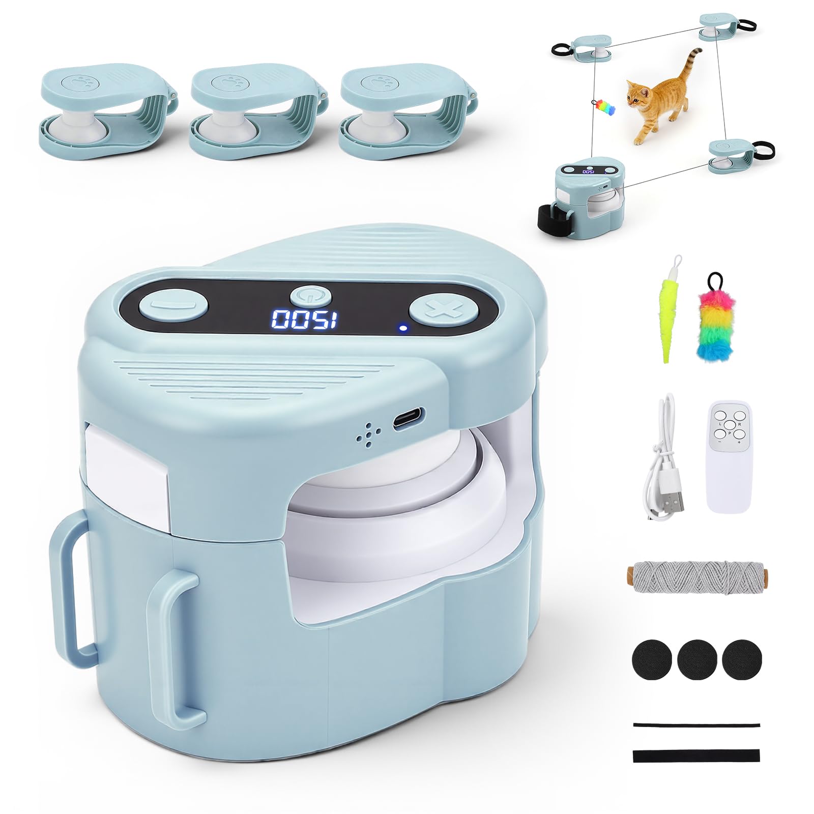 Juguete Interactivo para Gatos de Interior, Juguete de Caza simulado automático/Control Remoto, Juguete para Mascotas Que Consume energía, Velocidad Ajustable(Azul Claro)