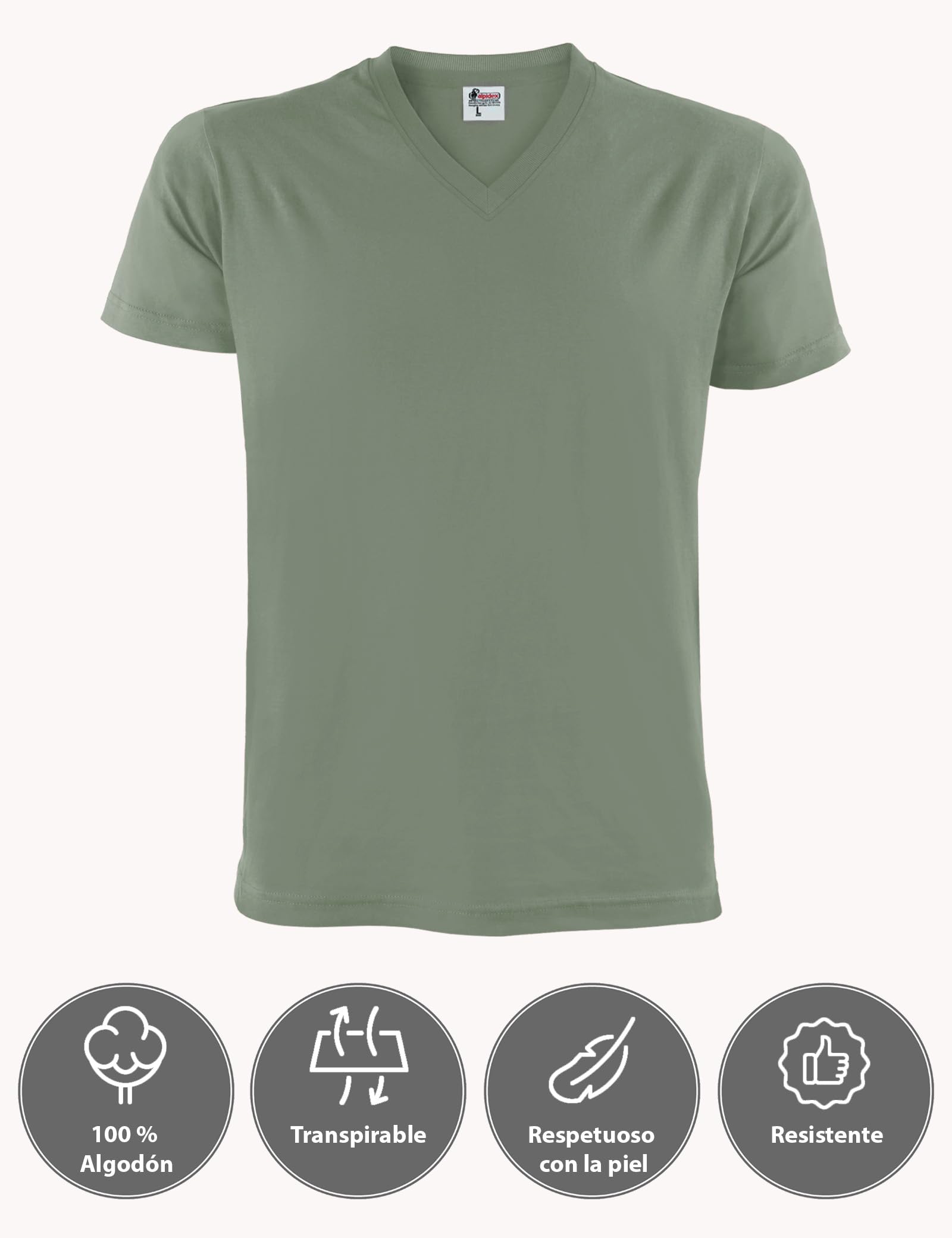 ALPIDEX T-Shirt Hombre Pack 5 Cuello V 100% Algodón Manga Corta Unicolor S-5XL