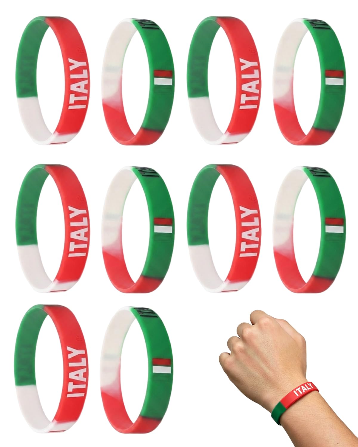 TISCH Bracelets Silicone Italie, Lot de 10 – Drapeau Italien Mondial 2026 Fans & Cadeau Ultime pour Supporters de Football, WM 2026. Accessoire Fan Premium.