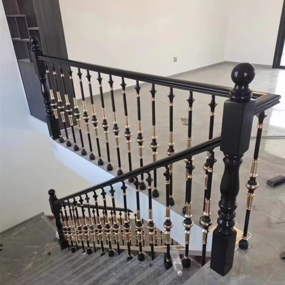 Ringhiera Per Scale Interne Esterni 85 Cm Mandrini In Alluminio Per Ringhiera Esterna, Balaustre In Metallo Piatto Con Decorazione In Ottone Per Interni Di Scale E Gradini In Legno ( Color - Foto 2