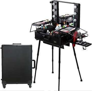 Amazon.com: Maletín de maquillaje profesional con ruedas y luces y espejo,  carrito profesional con patas ajustables : Ropa, Zapatos y Joyería