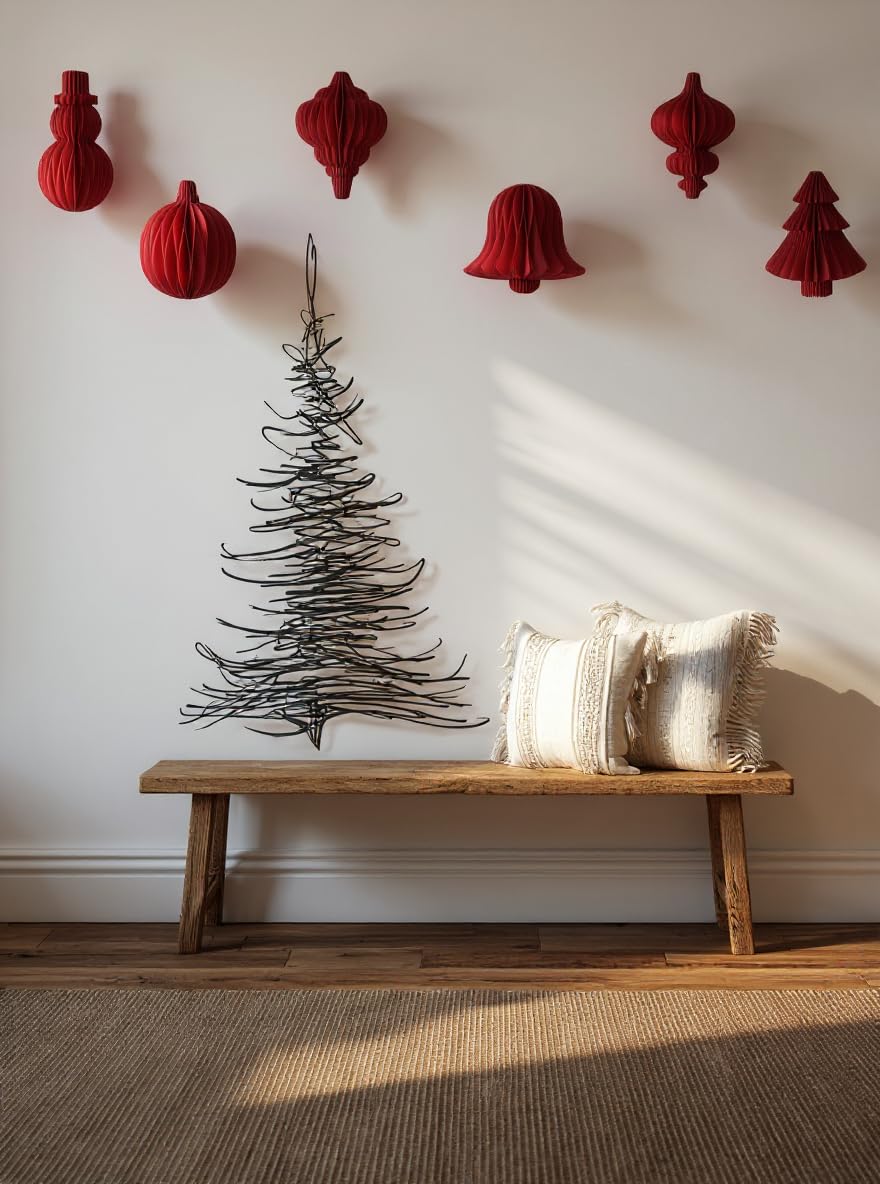 Lot de 21 décorations de fête de Noël en papier nid d'abeille, décorations à suspendre pour sapin de Noël, cloches, boules, lanternes, plafond, mur, décoration d'intérieur