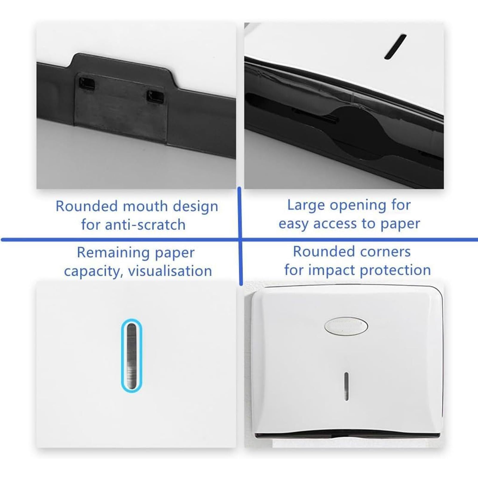 Dispensador de toallas de papel, dispensador de papel higiénico de plástico montado en la pared, con capacidad para 200 toallas de mano múltiples/tripletes/Z para baño, cocina, oficina (W)