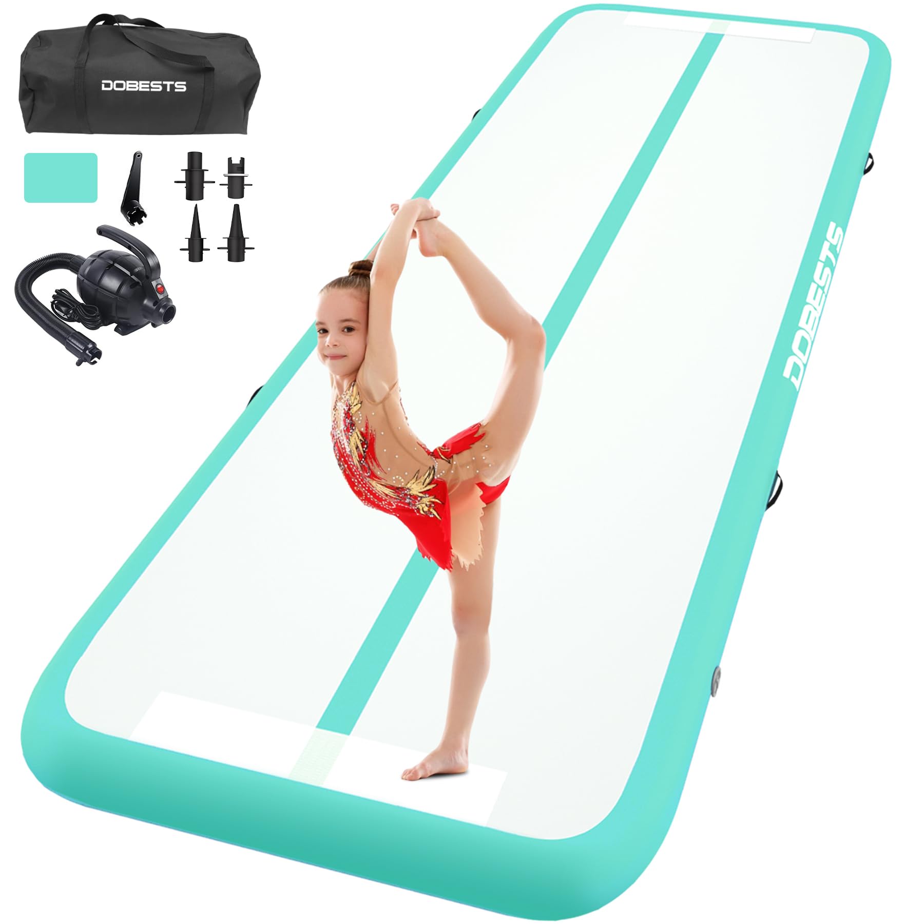 DOBESTS Gymnastics Mat Inflatable Tumble Track Tumbling Mat 6.6ft/10ft/13ft/16ft/20ft,for Home Use Training Yoga Cheerleading with Air Pump