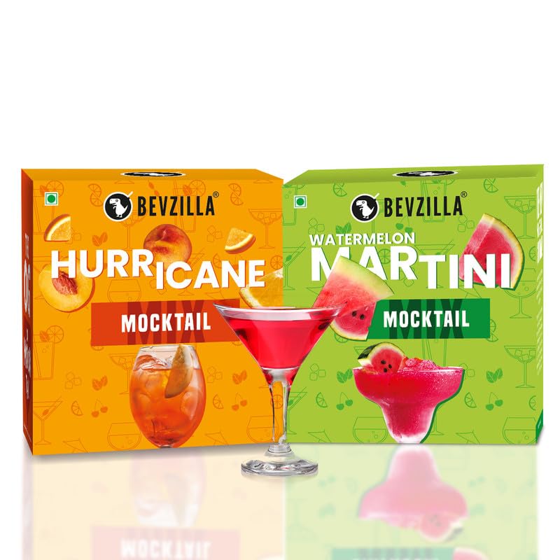 Image of Bevzilla Mocktail Mixer Powder - Hurricane & Martni Combo (10 Servings) | Non-Alcoholic | Low-Calorie | Refreshing & Instant | Easy Party Mixer | Perfect for Delicious, Guilt-Free Mocktails
