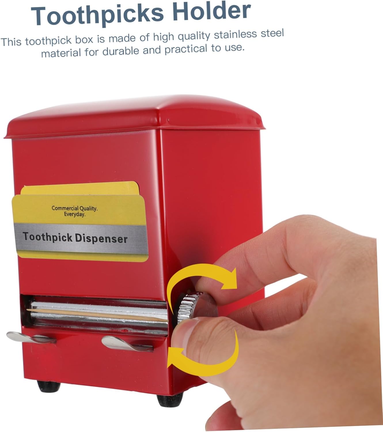 Stainless Steel Retro Toothpick Dispenser Box Household Toothpick Holder for Dining Table Use Elegant Mechanical Rotating Design in Red for Convenient Teeth Cleaning and Fruit