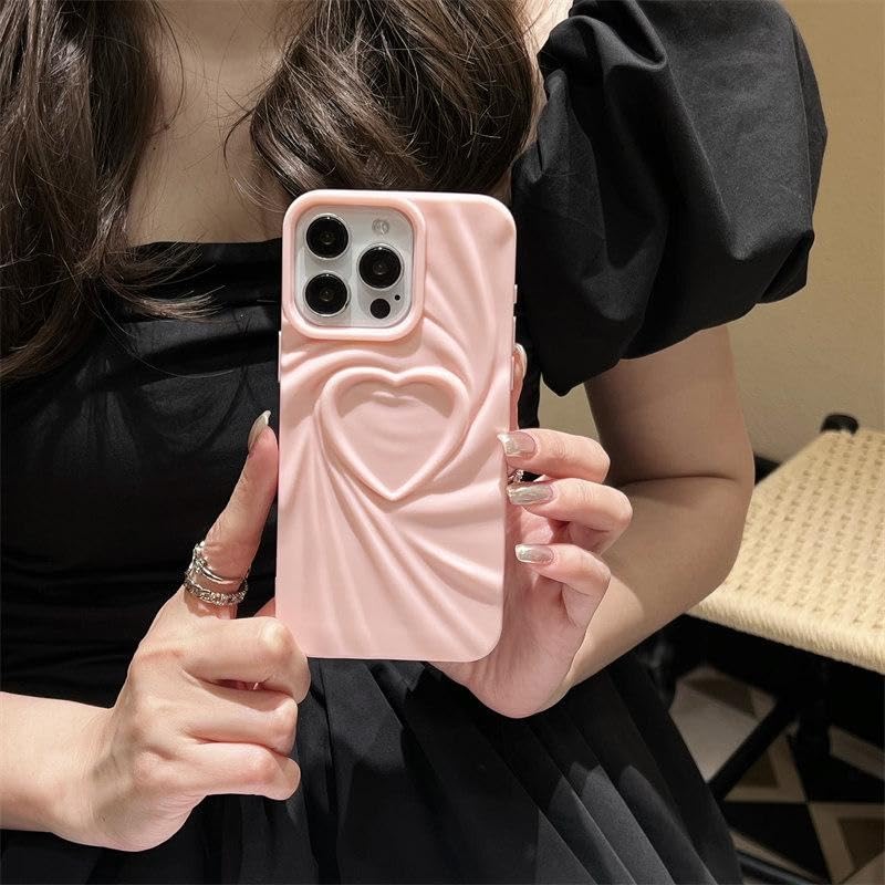 Image of COVERLY Heart Shape Design Back Case Cover for iPhone 12 Pro | Embossed Wrinkle Cute Silk Pattern | Love Trendy Matte TPU | Soft Silicone Fashion Aesthetic Cover for Girls & Women (Peach, Shockproof)