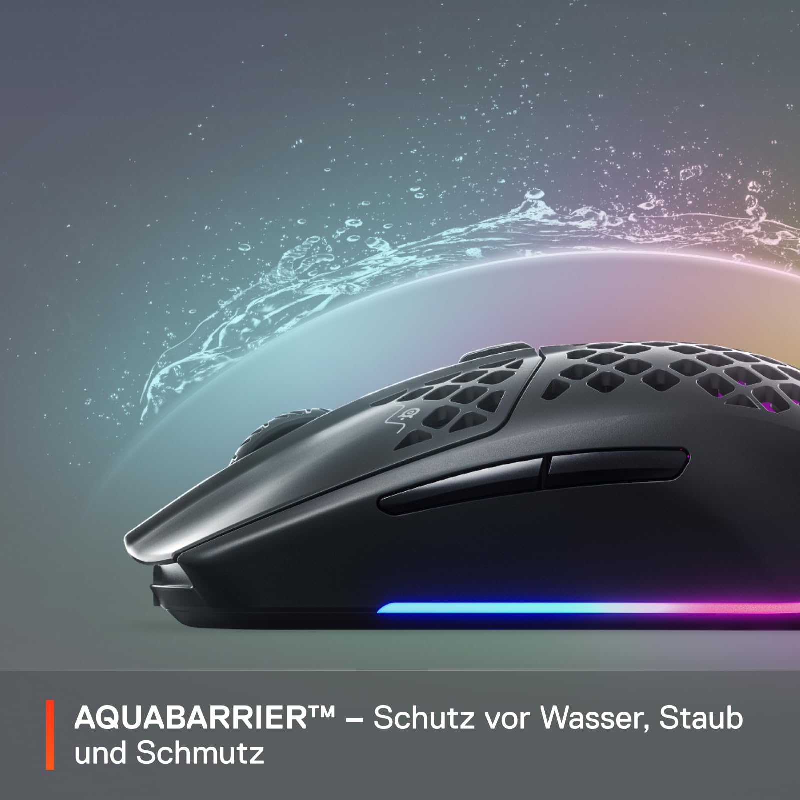 SteelSeries Aerox 3 Wireless RGB Gaming-Mouse, optischer TrueMove Air-Sensor 18.000 DPI, wasserabweisend, Onyx