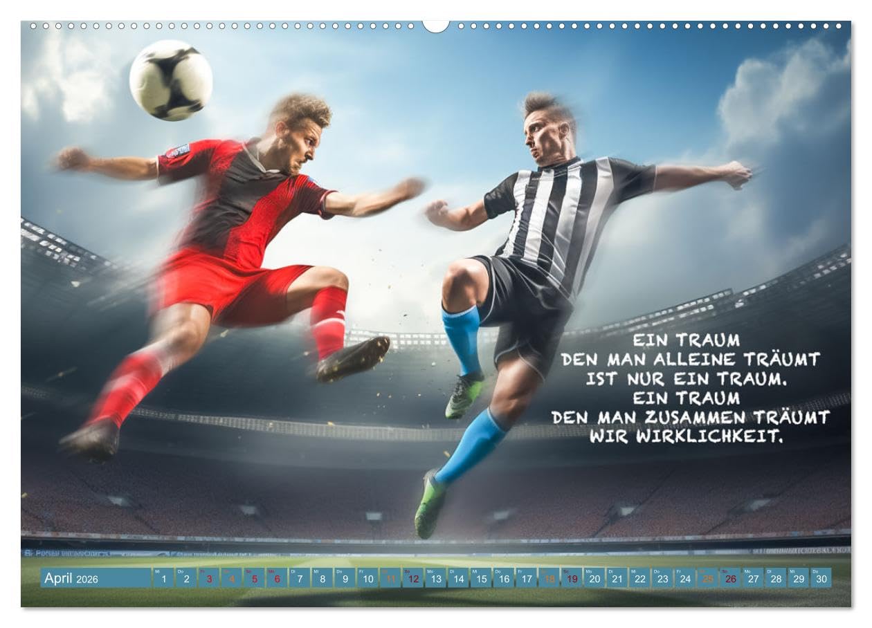 Fußball und tolle Sprüche (Wandkalender 2026 DIN A2 quer), CALVENDO Monatskalender: Das ist er, der ultimative farbenprächtige Fußballkalender mit ... zum Ansporn, Anreiz und zur Motivation.