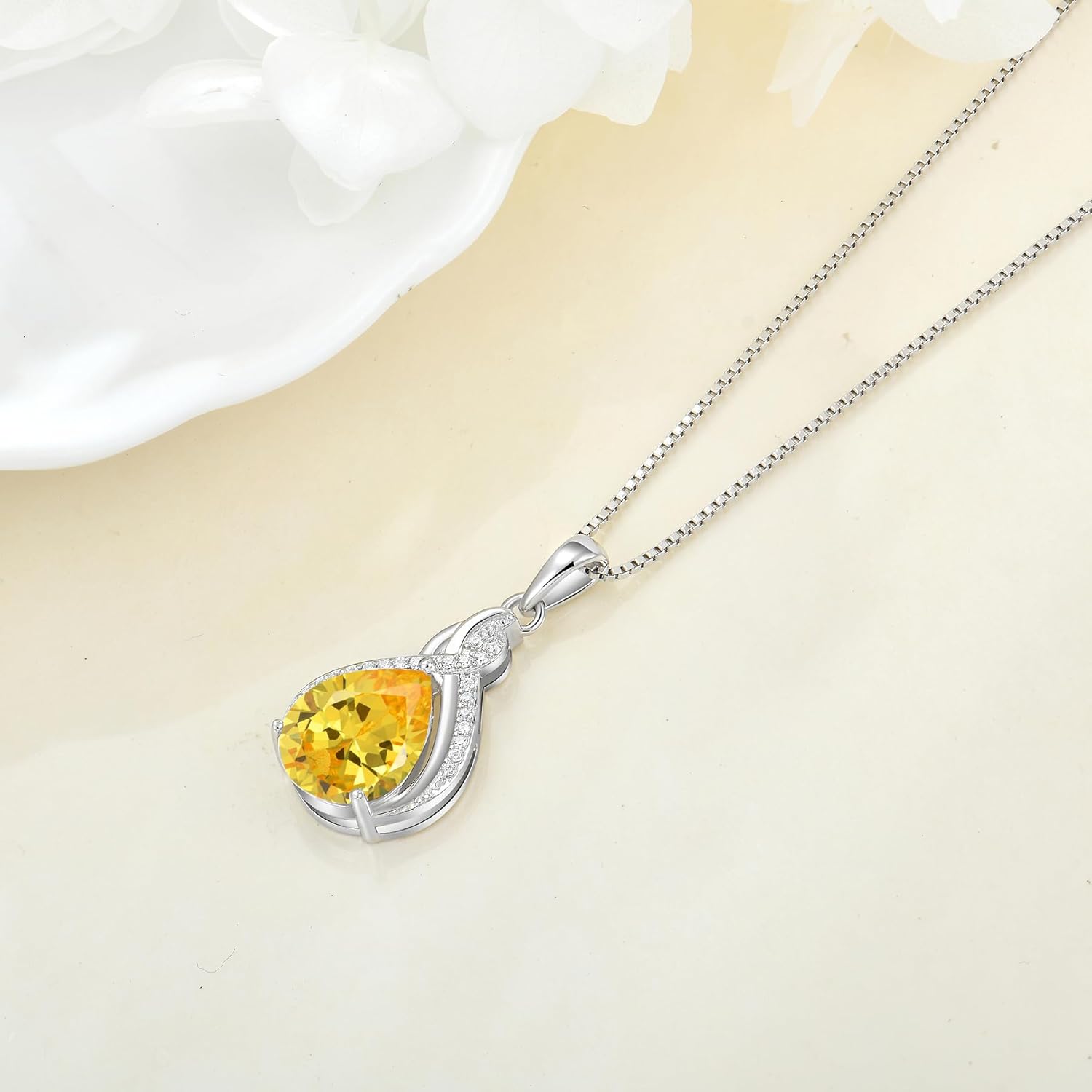 Infinity Teardrop Necklace 925 Sterling Silver Pear Shaped Pendant Birthstone Jewelry Gifts for Women - Image 5