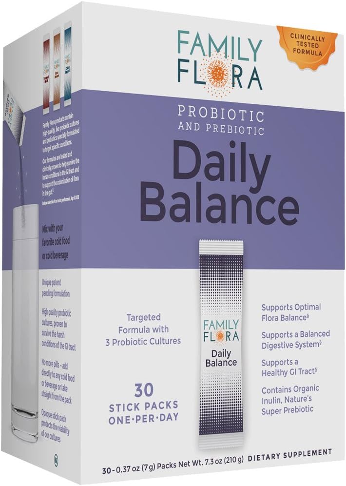 Family Flora Daily Balance Probiotic and Prebiotic Stick-Packs, 30 Count