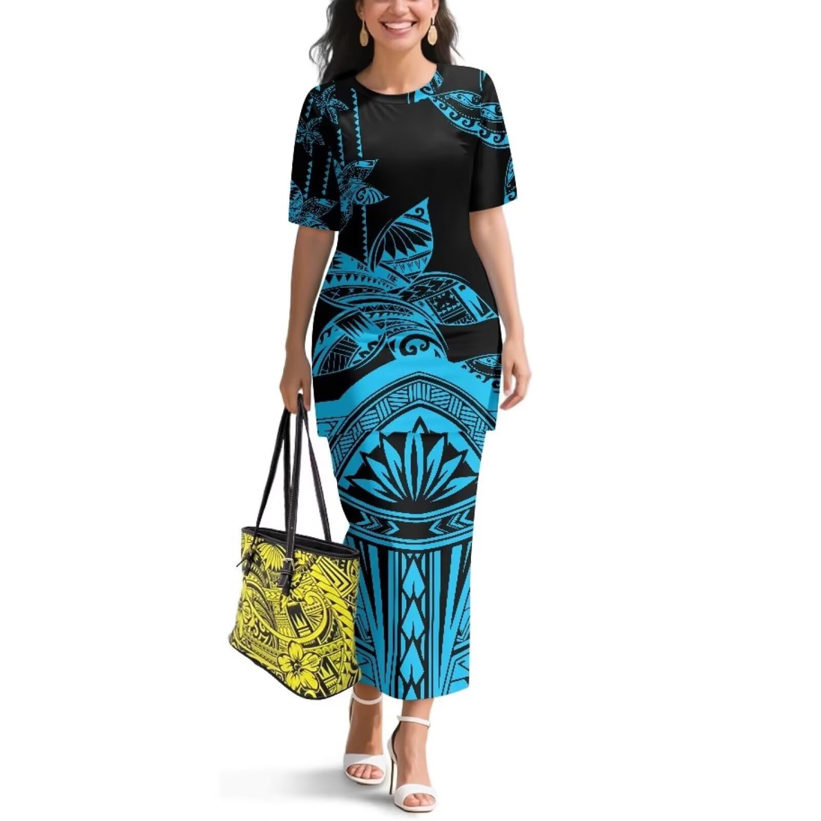 Samoa Puletasi Dress for Women Polynesian Top and Maxi Skirt Sets