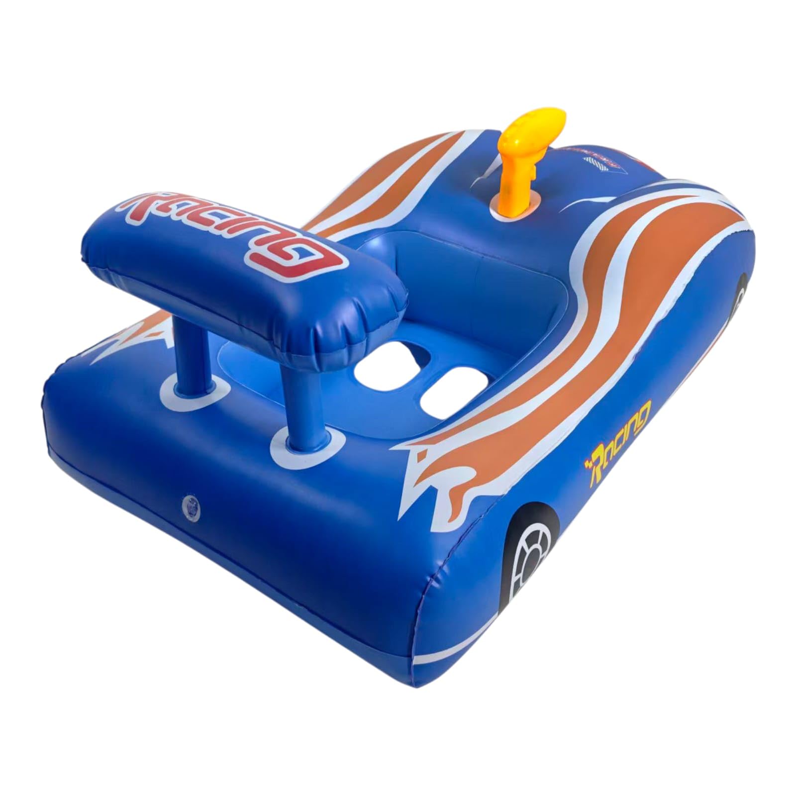 Aquaworls Inflatable Racing Car Pool Float for Kids, Blue, with Steering Wheel Seat, Sporty Ride-On Design-image-42