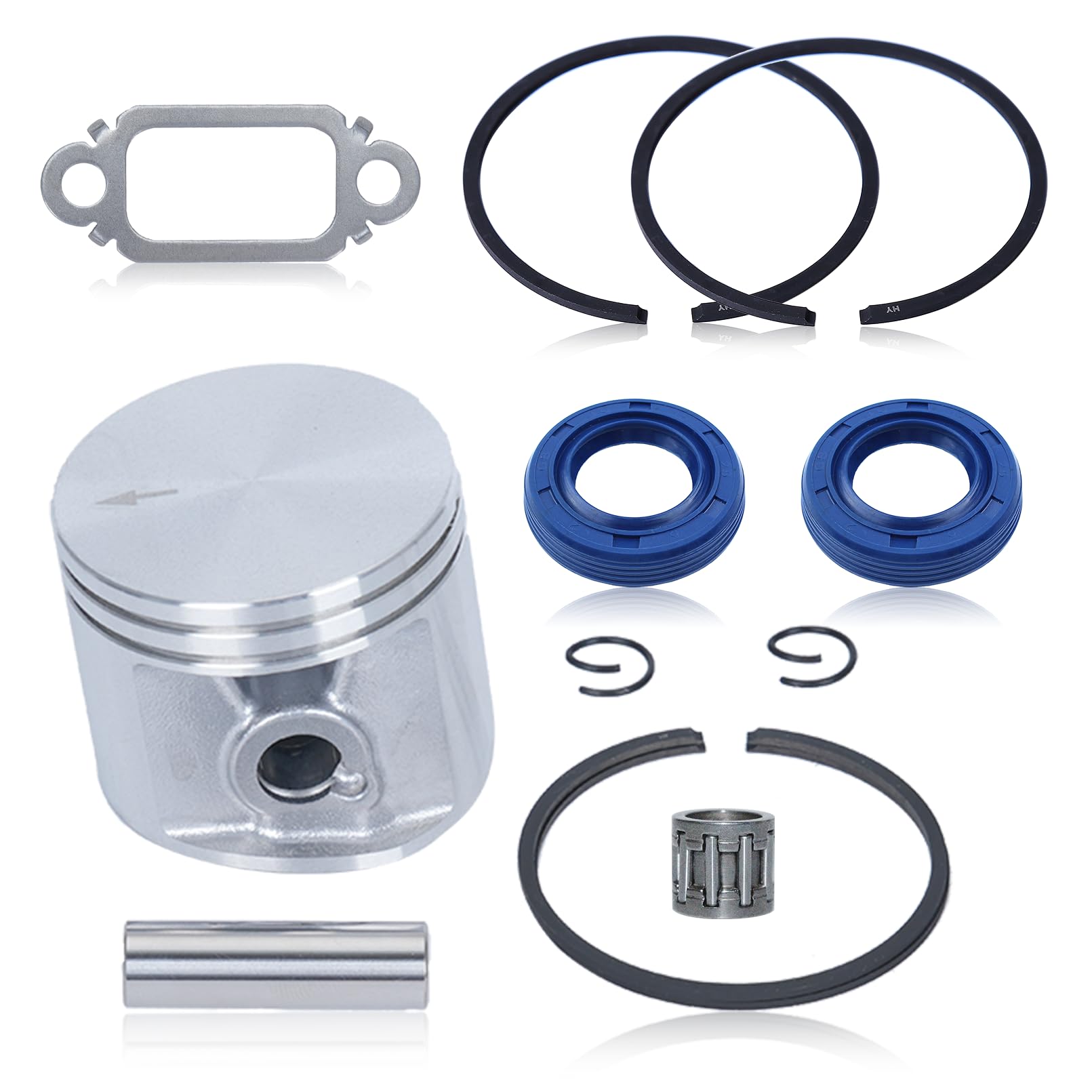 Adefol Pistone da 47 mm con anello a pistone per Stihl MS271, MS271C, MS291, MS291C, con paraolio, cuscinetti ad aghi, guarnizione silenziatore, ricambio OEM 1141 030 2011
