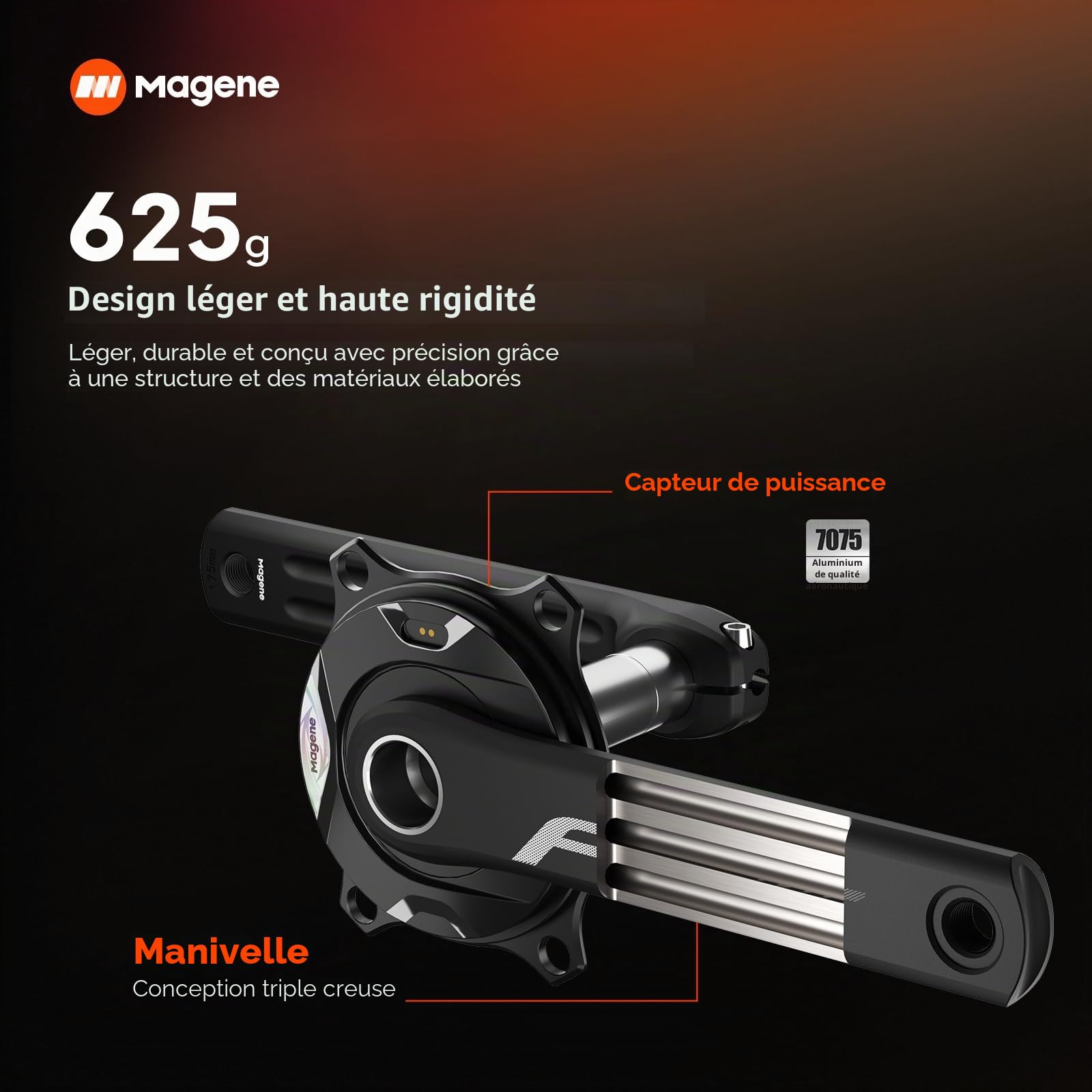 Magene PES P515/P505 Medidor de Potencia Con Bielas, Base 4 Boulons, 110BCD, Equilibre de Pédale de Cadence, Broche en Acier de 24MM