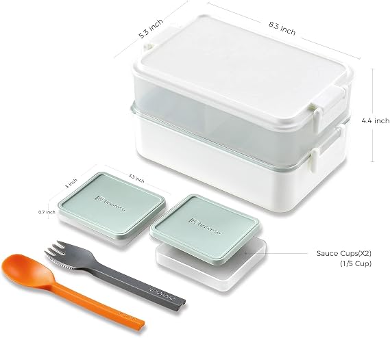 2 PCS Stackable Bento Box Adult Lunch Box | Meet All You On-the-Go Needs for Food, Salad and Snack Box, Premium Bento Lunch Box for Adults Include Utensil Set, Dressing Containers