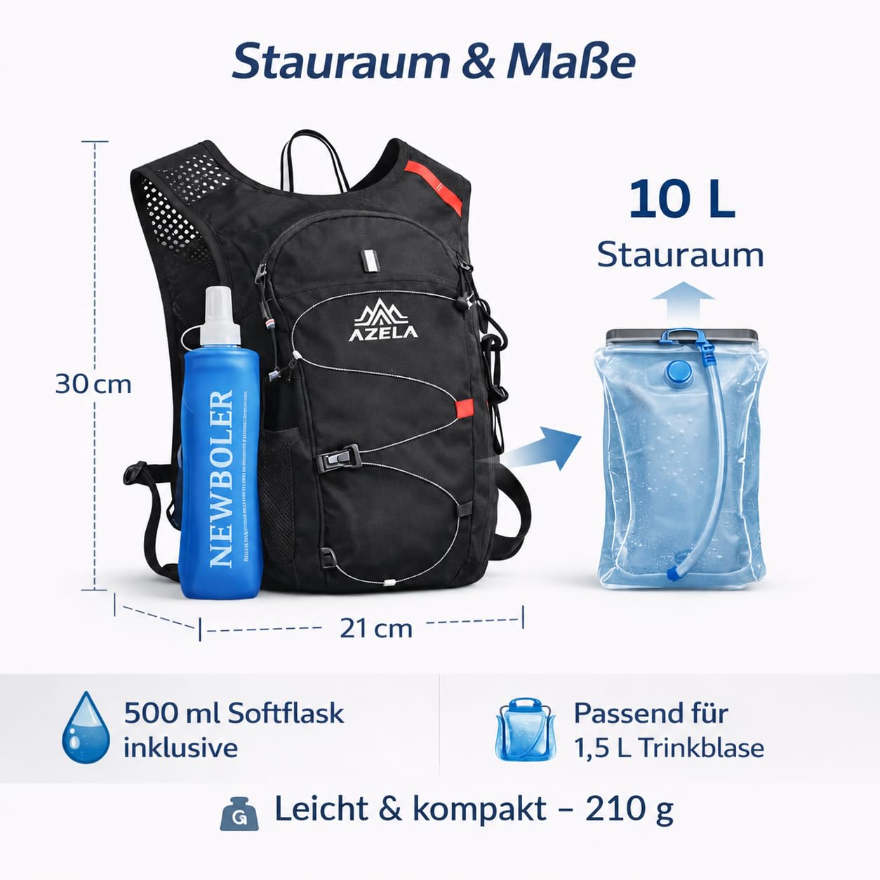 Laufweste Damen & Herren mit 500ml Trinkflasche – Ultraleichte & atmungsaktive Trinkweste mit Handyfach – Running Vest / Trinkrucksack für Joggen, Trailrunning & Marathon