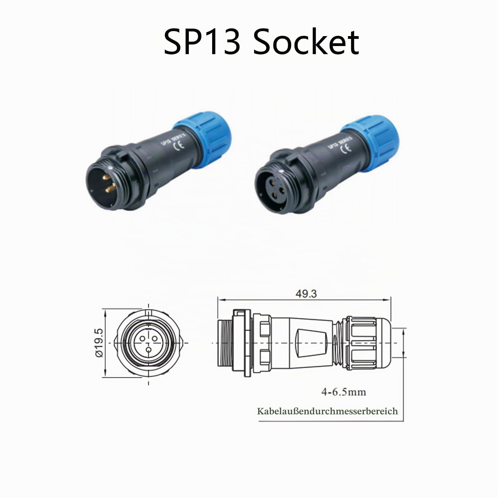 5 Stücke Anschlussstecker Luftfahrtstecker SP13 2 Polig, IP68 2 Pin Lötfreier Aviation-Stecker Wasserdichter Luftfahrtstecker für Außenlampen Verwendet 250V 13A (14AWG Kabel Schraub-Crimp)