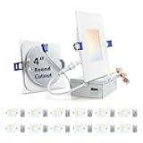 4 Inch Square LED Recessed Light for Round Cut Outs,Ultra-Thin 5CCT Selectable & Dimmable Downlight with Junction Box, ETL & Energy Star Certified【12 Pack White】