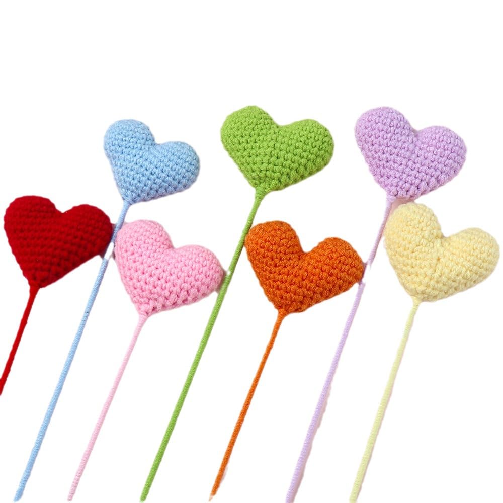 MAIKAILE 7Pcs Handmade Crochet Heart Stems for Home Wedding Party Decor