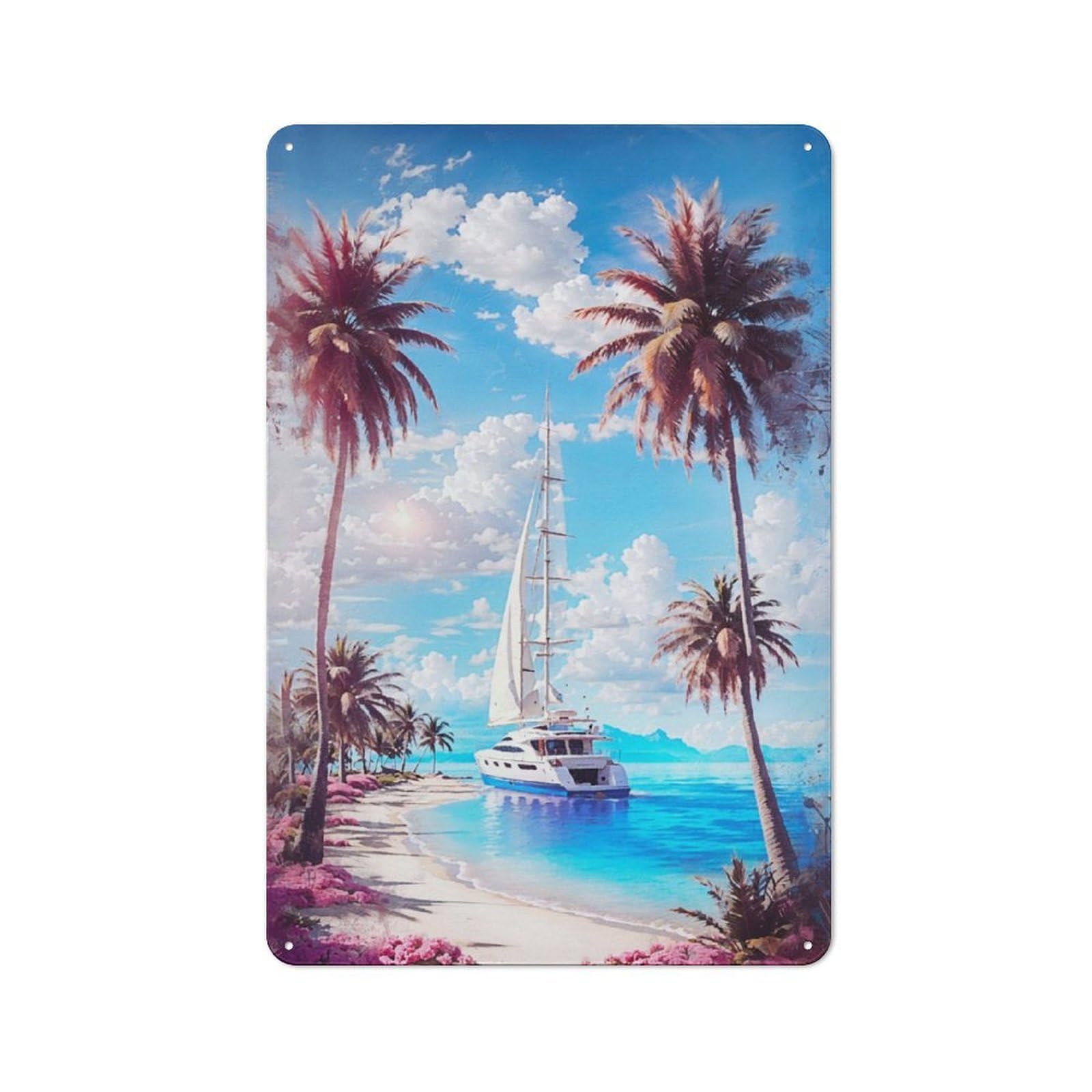 Junmoney Tropical Sails Vintage Metal Plaque 30X20cm For Dining Room Or Kitchen, For Home Decor Collectors Refreshing A Room In Autumn