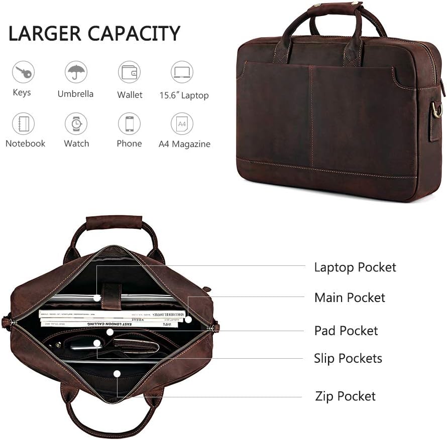 Limited Discount Kattee Vintage Genuine Leather 15.6 Laptop Briefcase Messenger Bag Coffee