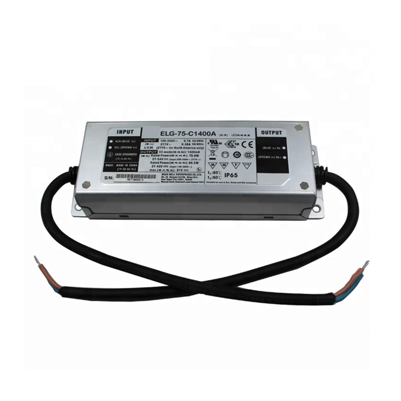 Pilote LED 1400 mA réglable ELG-75-C1400A-3Y tension nominale