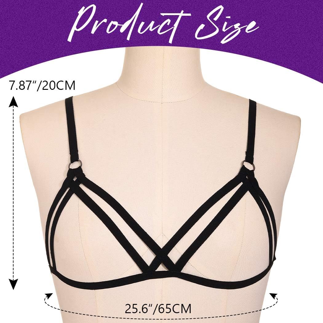 Black Punk Elastic Cupless Bra Body Harness Gothic Sexy Hollow Lingerie Cage Belt for Women