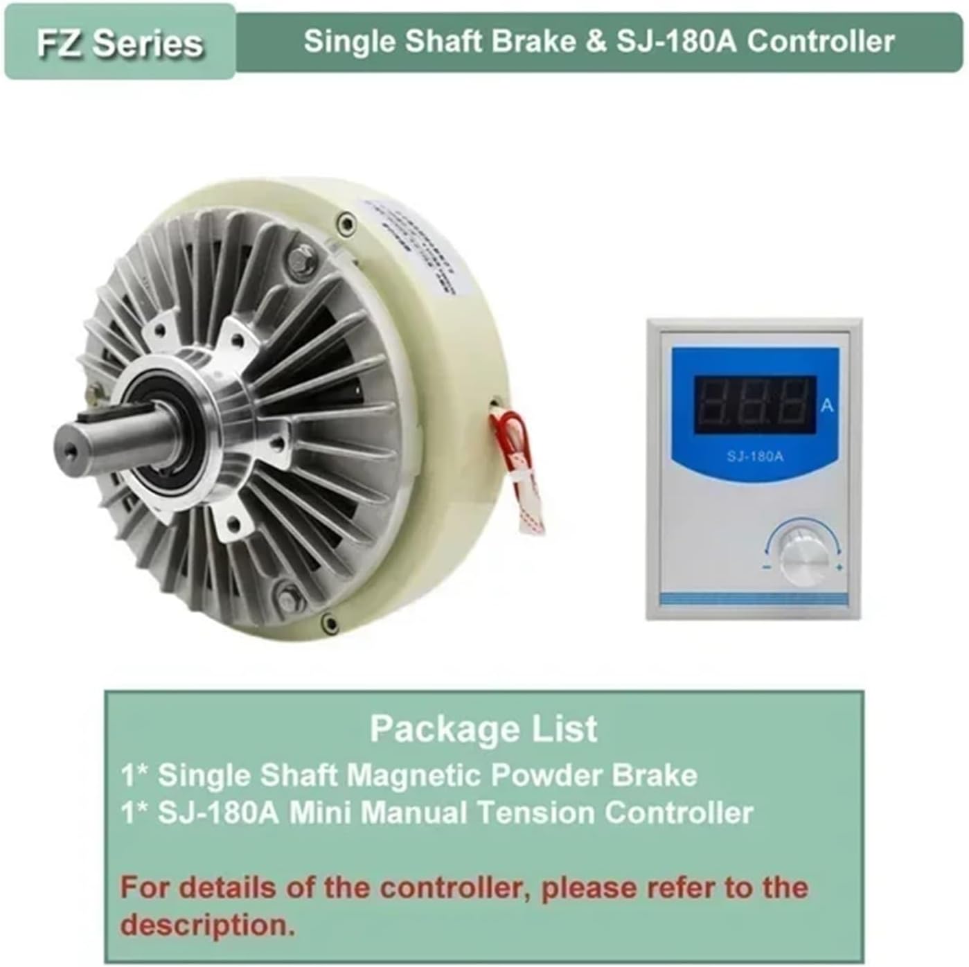 Hollow Shaft Single Shaft Magnetic Powder Brake DC24V 1400rpm 6-400Nm 0.6-40kg Controller Kit(Single and SJ-180A,25Nm)