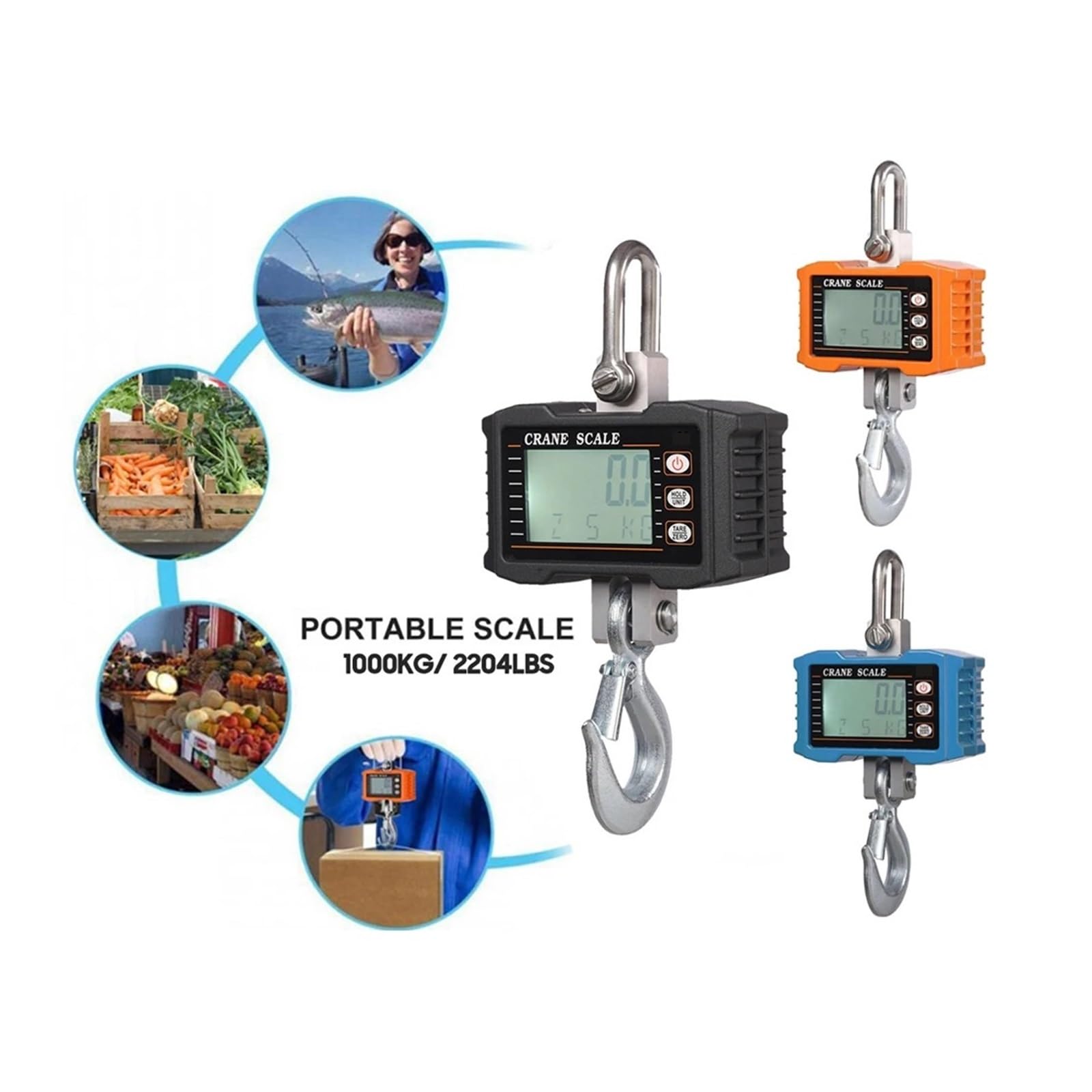 Báscula Colgante Digital 1000kg 2204lbs Báscula De Grúa Portátil De Alta Resistencia Retroiluminación LCD Báscula De Gancho Industrial Unidad De Cambio De Retención De Datos(Blue)