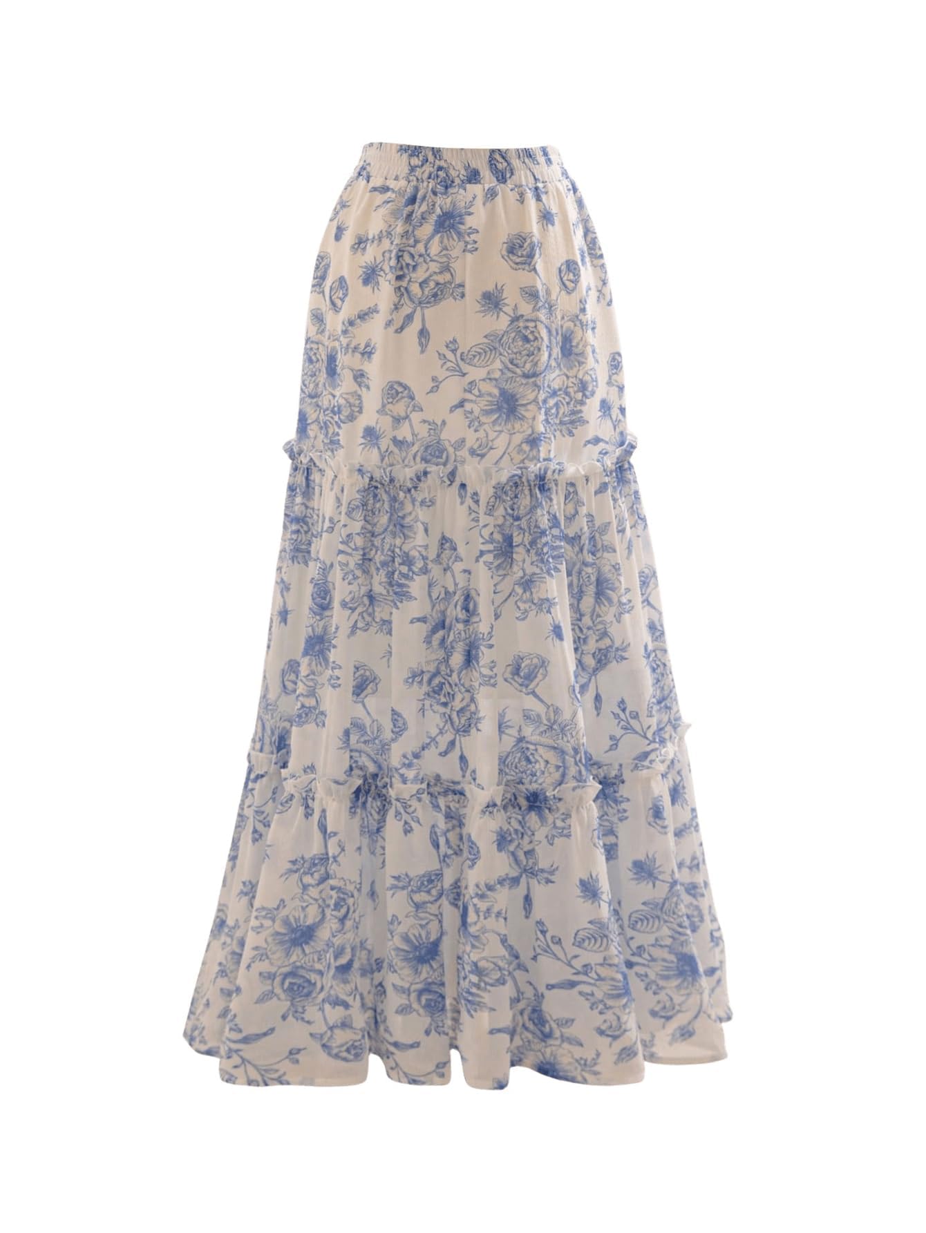 Verdusa Women's Floral Print Tiered Layered Long Skirt High Rise Ruffled Maxi Skirt