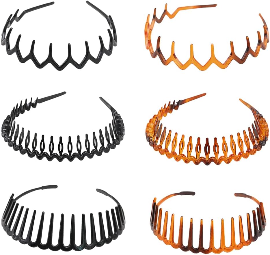 6 Pcs Plastic Teeth Comb Headbands Shark Teeth Hairbands Zig Zag Hair Bands Non Slip Hair Hoops Zigzag Hair Accessories